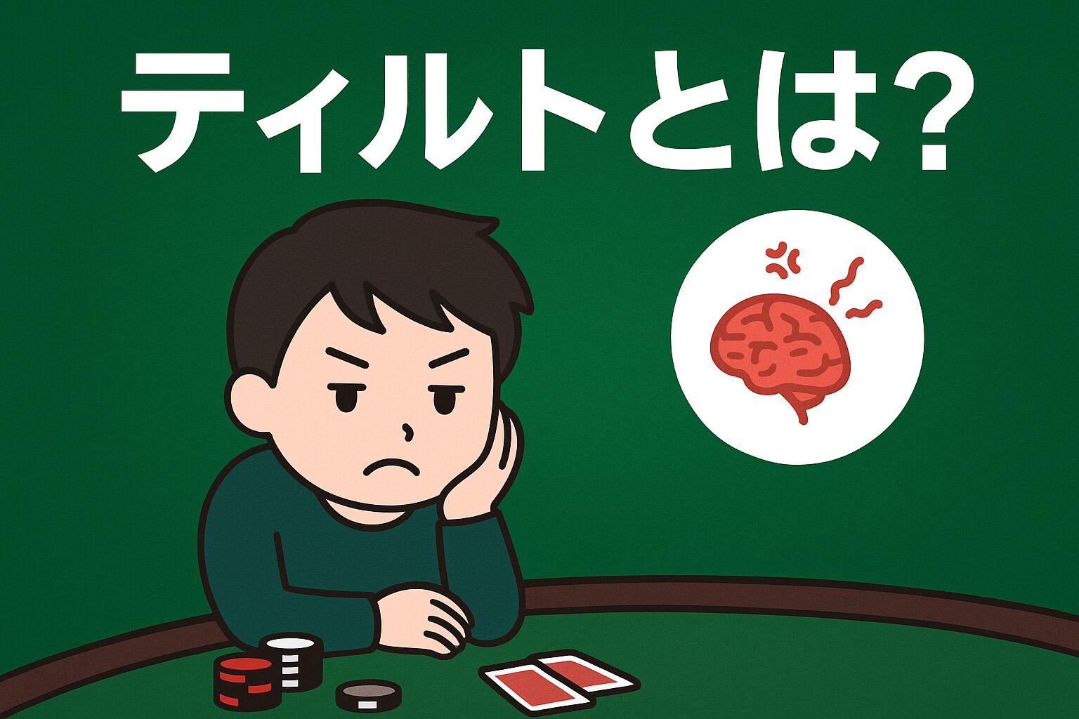 ポーカーにおけるティルト(感情の乱れ)とその対処法を解説する画像。メンタル管理の重要性を伝える戦略ガイド。
